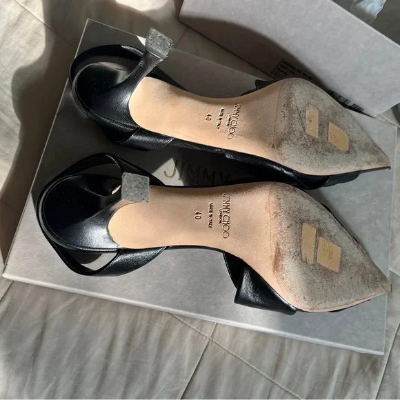 Jimmy Choo Hedera 70mm Slingback Pumps Black 9 size 40 top knot leather detail